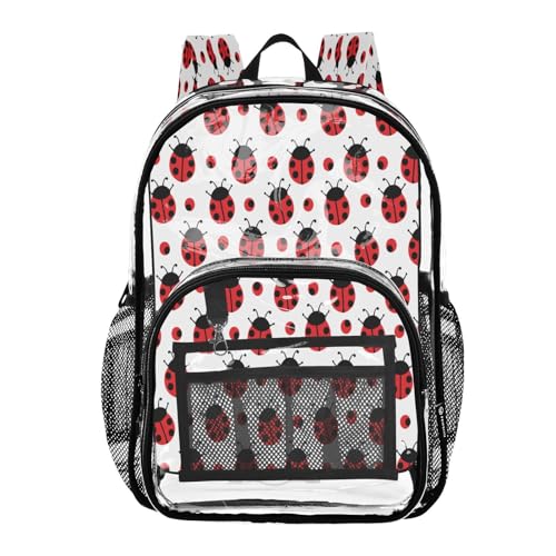Ladybug Clear Backpack - Stadium Approved Large 15.7-inch Waterproof Transparent Bag for Sports, Concerts, Work, Travel#102