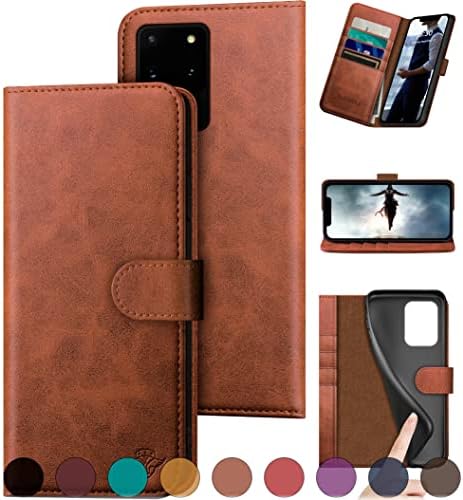 DuckSky for Samsung Galaxy S20 Ultra Genuine Leather Wallet case 【RFID Blocking】【4 Credit Card Holder】【Real Leather】 Flip Folio Book Phone case Protective Cover Women Men for S20Ultra case Light Brown