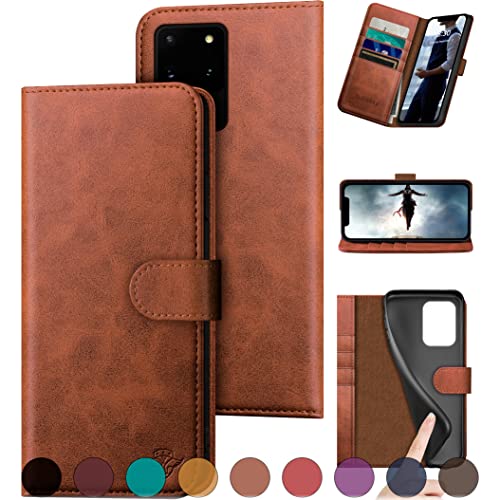 Ducksky For Samsung Galaxy S20 Ultra Genuine Leather Wallet Case 【Rfid Blocking】【4 Credit Card Holder】【Real Leather】 Flip Folio Book Phone Case Protective Cover Women Men For S20Ultra Case Light Brown #TOP2