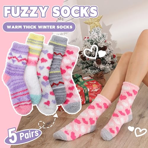 Image of Fuzzy Slipper Socks Thick Fluffy Warm Winter Cozy Plush Soft Sleep Home Socks for Women Men