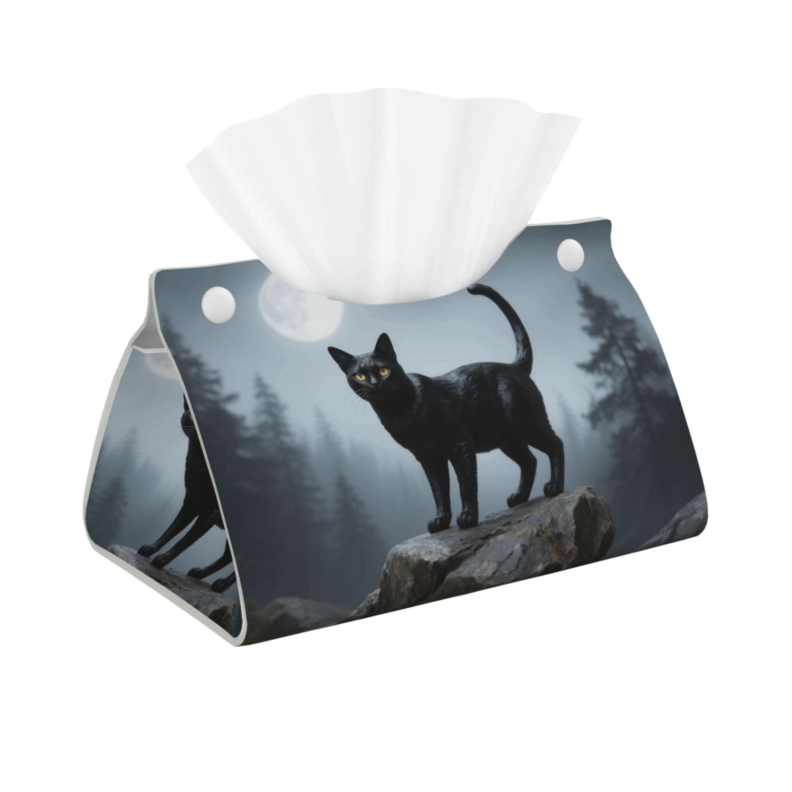 Pu Leather Tissue Box Cover, Black Cat Rectangle Tissue Case Covers Decorative Tissue Box Holder Waterproof Tissue Holder Organizer for Bathroom Home Office