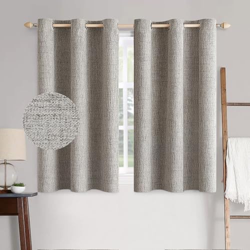 Image of MIULEE 100% Blackout Linen Textured Curtains for Bedroom Solid Thermal Insulated Warm Taupe Grommet Room Darkening Curtains & Drapes Luxury Decor for Living Room 42 x 63 Inch (2 Panels)