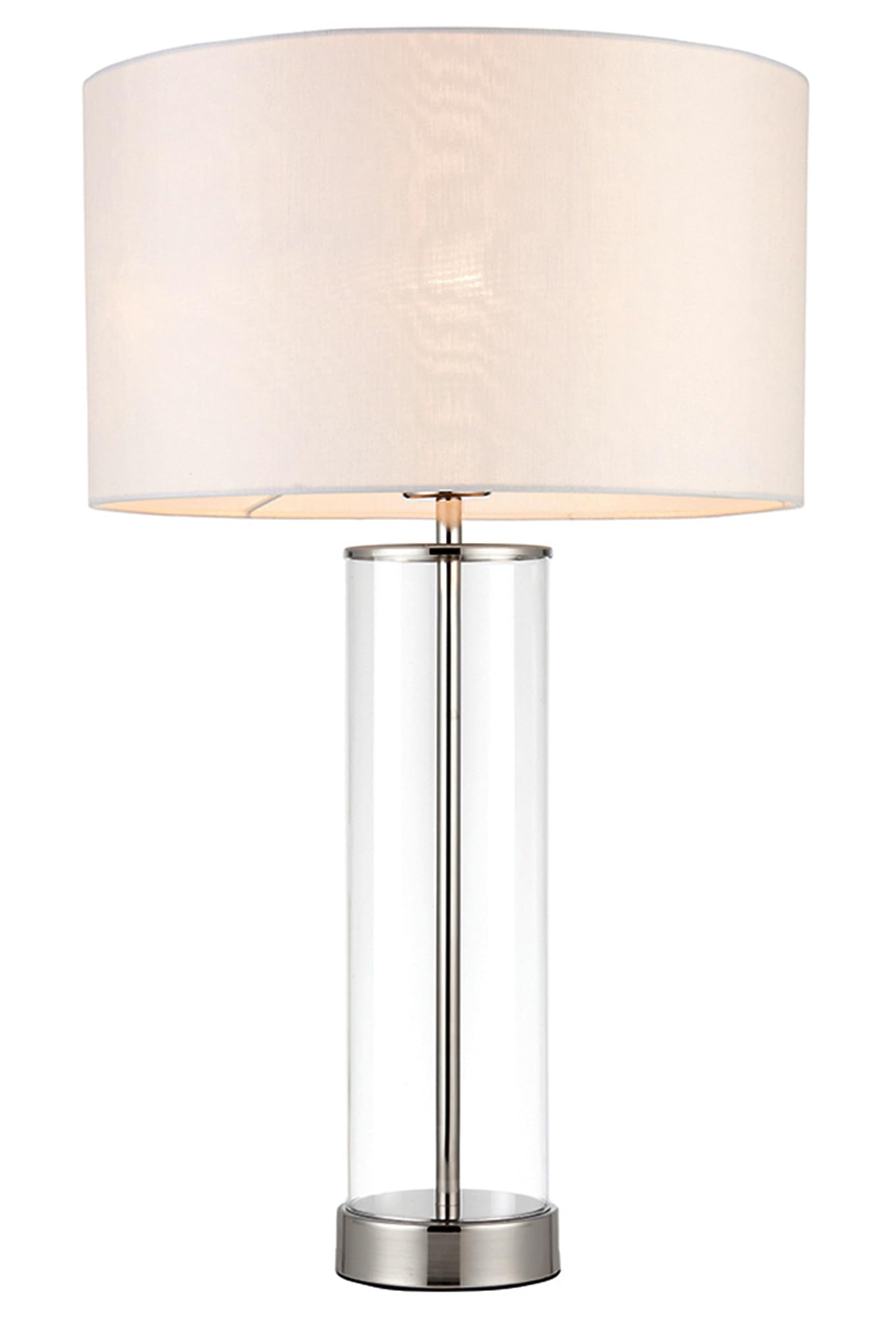 National Lighting Aurora Modern Bright Nickel Touch Dimmable Touch Sensitive Control Bedside Table Lamp with White Fabric Shade and Clear Glass Base [Energy Class A]