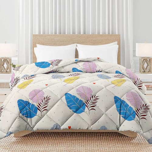 Image of HOMEKART Microfiber Reversible Printed Comforter for Single Bed (90x60 Inch) - Ultra-Soft Lightweight AC Blanket for Summer, All-Season Quilt /Duvet, Cozy & Breathable-White & Blue