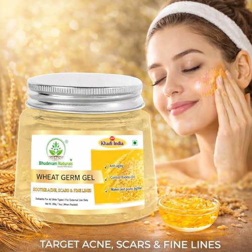Image of Khadi Organic Wheat Germ Aloe Vera Gel - Soothing & Nourishing Skin Care - Perfect for Sunburn Relief & Daily Moisturization | Hydrating Skin Moisturizer Gel for All Skin Types - Natural Anti-Aging Formula - 200GM