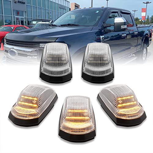 AJP Distributors 5PCS Clear Lens Front Amber LED Cab Roof Top Running Marker Lights Clearance Lamps Assembly Kit Compatible/Replacement For F250 F350 F450 F550 Super Duty 2017 2018 2019 2020 2021 2022