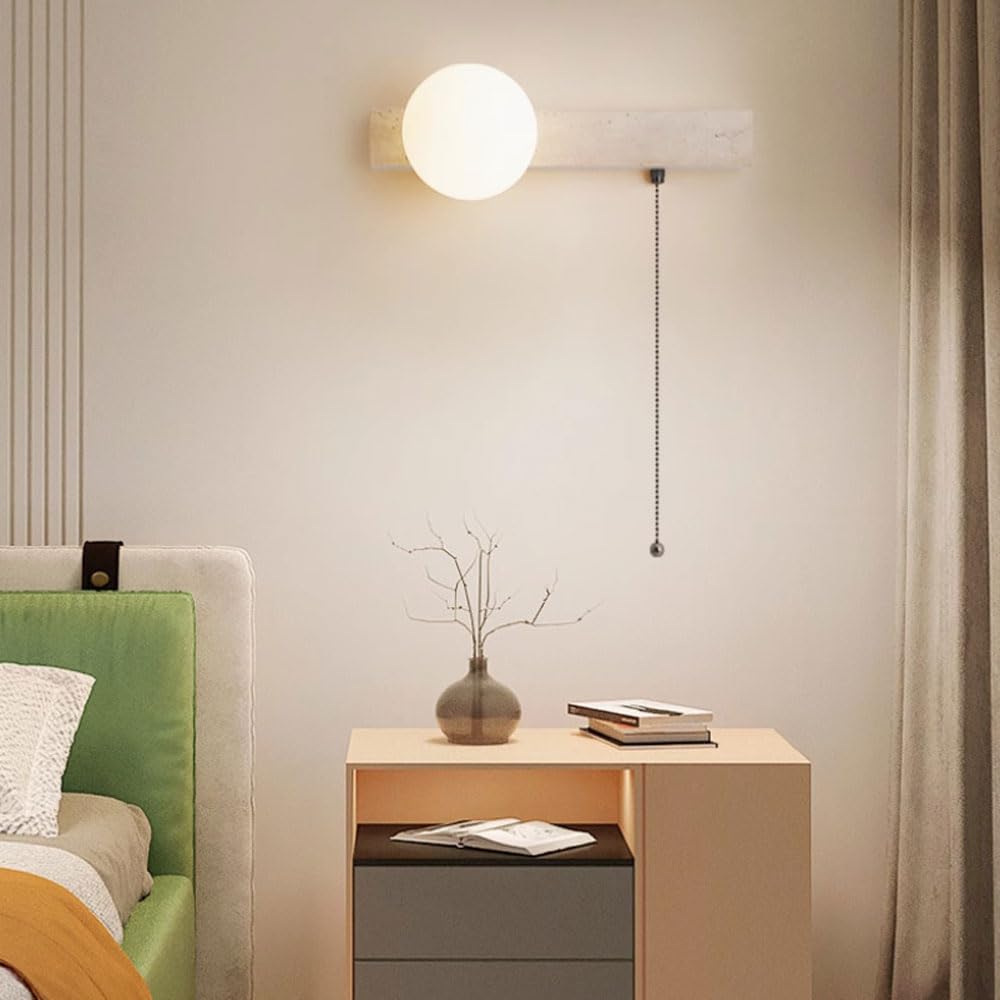 G9 Light Source Glass Shade Wall, Industrial Style Lamp, Single Head Personality Yellow Travertine Sconce, Restaurant Hotel Living Room Mounted Fixtures