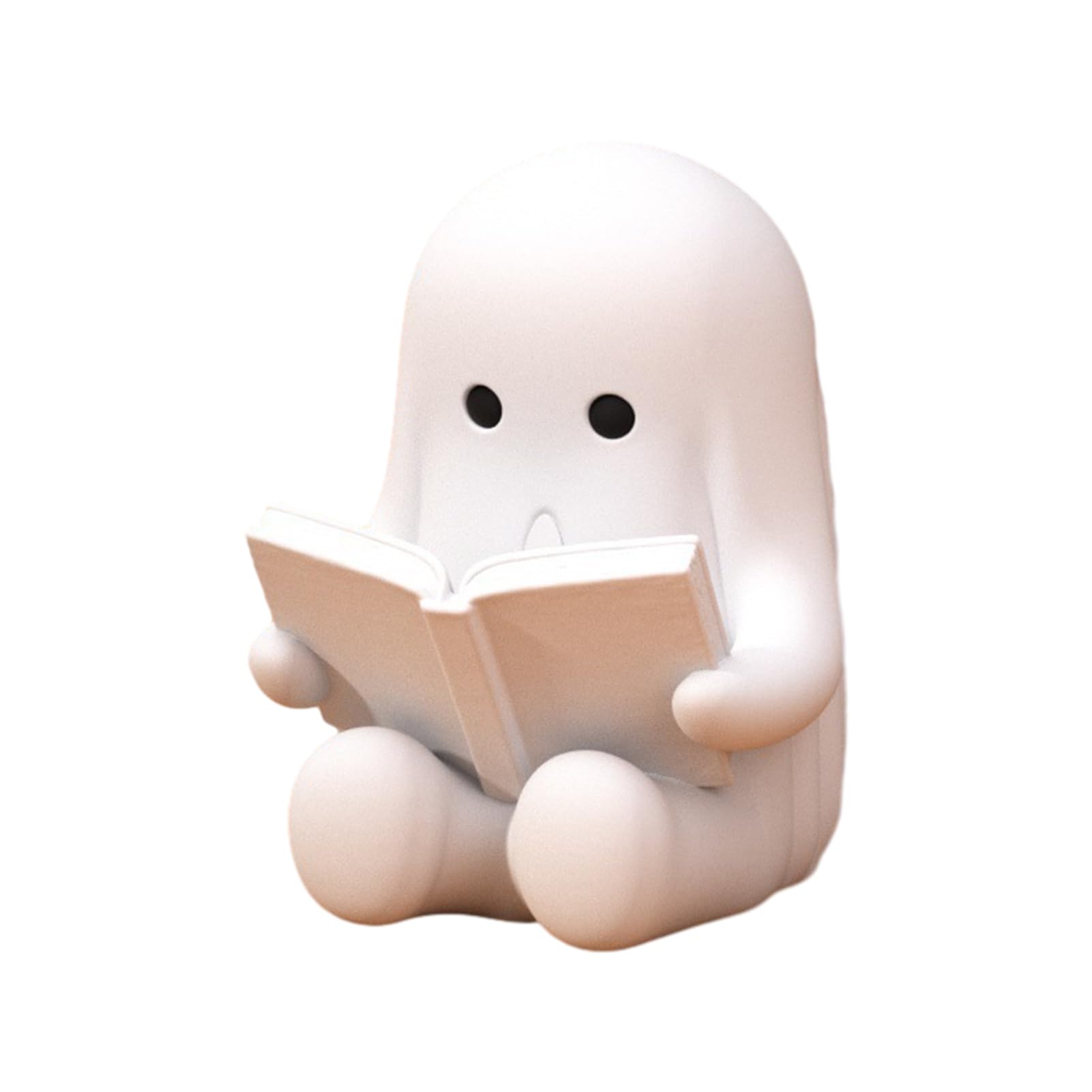 anwhriet Halloween Ghost Reading Book Statue, PLA Figurine, Glow-in-the-Dark, Cute Ghost Ornament for Desk, Bookshelf, Office, Bedroom Decor (White)