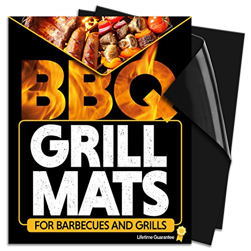 Chef Remi Grill Mat Set - 2 Non Stick, Reusable, Heat Resistant To 500°F Teflon Grilling Mats For All Types Of Barbecues - Voted 'Best BBQ Accessories For 2019' - Lifetime Manufacturers Warranty