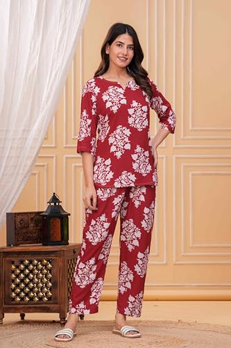 Image of Women's Printed Night Suit of Kurti & Pajama Set Women Night Wear Set