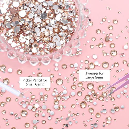 Image of 16000Pcs Flatback Champagne Resin Jelly Rhinestones for Crafting Tumblers | Mixed Sizes Champagne Gems Bedazzling Crystal with Pickup Tool for DIY Crafts Clothing Tumblers Mugs Shoes Nail Art Makeup