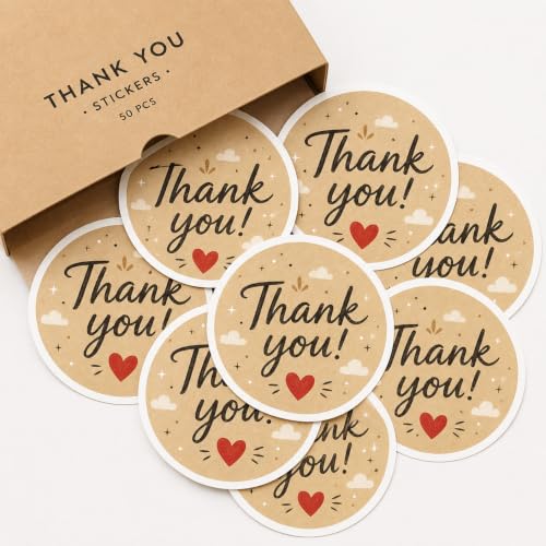 60pcs Kraft Thank You Stickers, Rustic Packaging Labels for Small Business Orders, Handmade Product Seal Stickers, Round Brown Eco Friendly Thank You Tags 2 Inch