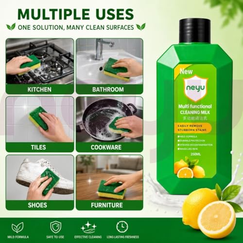 Image of NEYU Multi Functional Cleaning Milk With Sponge - Heavy Duty Multipurpose Cleaner for Kitchen, Bathroom & Household Tough Stain Removal with Sponge (2 Piece)