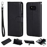  ZCXG Kompatibel mit Samsung Galaxy S8 Plus Hülle Leder Schwarz Zwei in Eins Dünn Tasche mit Kartenfach Klappbar Stand Flip Cover Brieftasche Mädchen Handyhülle Galaxy S8 Plus Hülle Silikon Schwarz