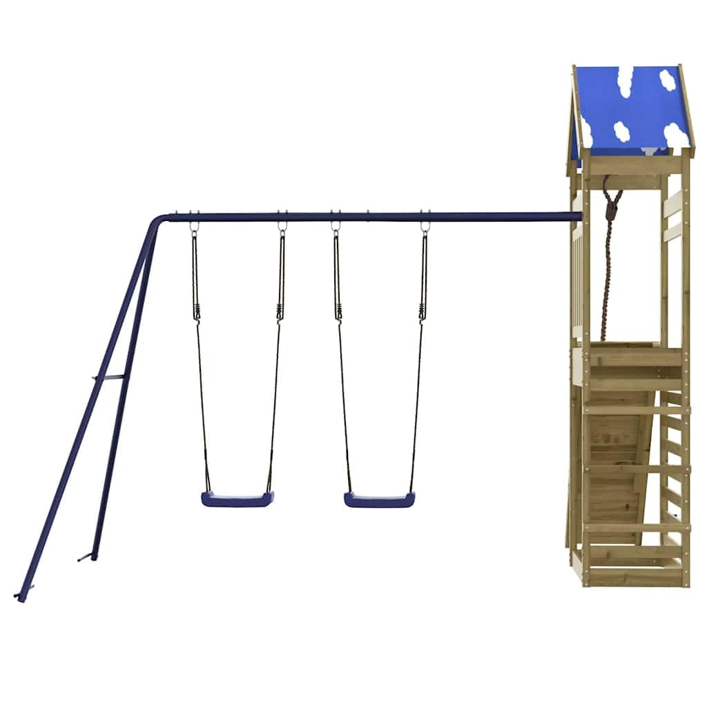 Spielturm aus imprägniertem Kiefernholz mit Schaukel, Rutsche, Klettergerüst und Sandkasten für Garten, Terrasse, Outdoor Spielplatz, Kinderspielhaus mit Leiter, Seil, Rampe und Sicherheit
