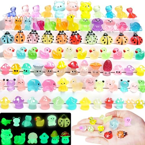 Mini animali in resina che si illuminano al buio, 100 pezzi, piccoli animali luminosi per nascondere mini animali per miniature da giardino, accessori per giardino fatato, artigianato, micro