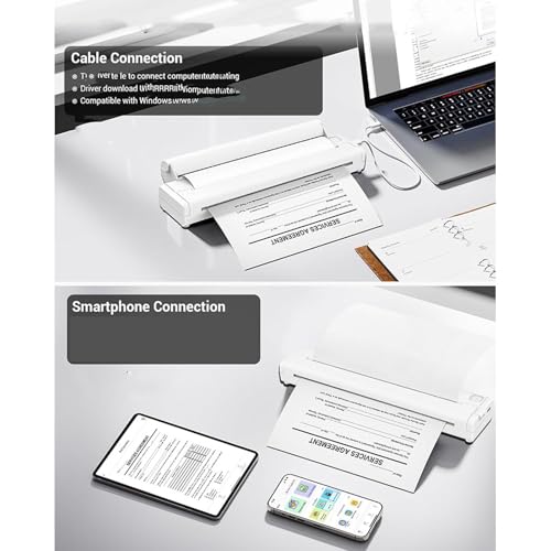 Image of Portable Inkless Printer, Wireless Bluetooth Thermal Printer with Bracket, for Laptops Phones Tablets iOS, Supports 8.5x11 Letter 2 to 8.5 Inch Thermal Paper (White)