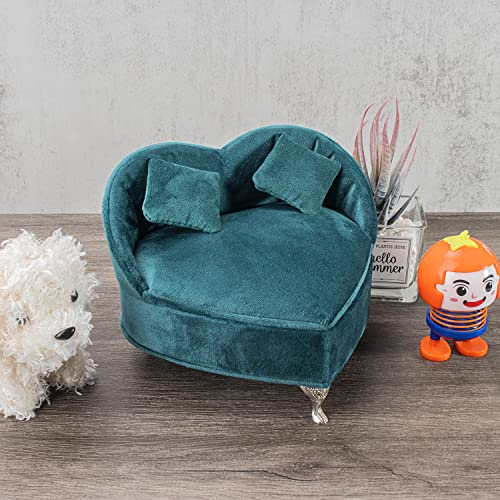 6.7 Inch Openable Dark Green Sofa Bed Jewelry Box Back Couch For Dollhouse Heart Shape Velvet Bed 1/6 Scale Dolls Accessories #TOP3