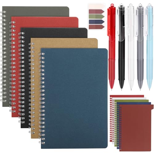 Image of Vivantia 5 Packs Spiral Notebooks A5 Lined Notepads with 5 Gel Pens 50 Sheets Travel Journals Wirebound Sketchbook Sketchpad for Work, Study, School, 5 Colors