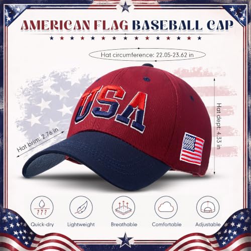 Image of Coume 2 Pack American Flag Baseball Caps for Men,Burgundy,Navy Blue | Adjustable Fit, Embroidered Stars Stripes, Veterans Day 4th of July, Breathable Cotton, Patriotic Outdoor Theme