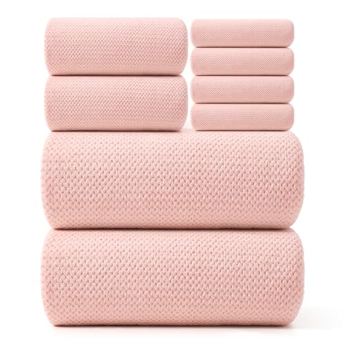 REDKISS Pink Towel Set of 8 - Ultra Soft Microfiber,