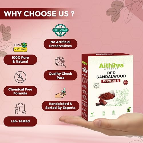 Image of 'Aithihya Herbals Red Sandalwood (Lal Chandan) Facepack Powder 50g | 100% Pure & Natural | Glowing Skin, Acne & Pimple Care | Tan Removal & Skin Brightening | No Chemicals
