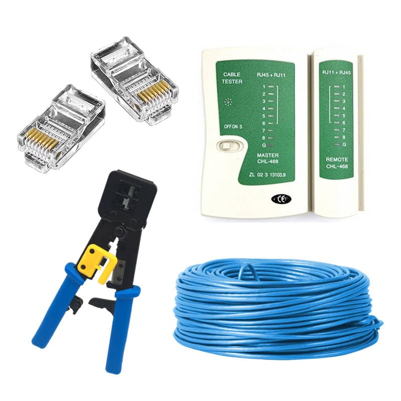 LANケーブル自作セット 貫通コネクタ30個+かしめ工具+LANテスター+CAT6ALANケーブル30m RJ45 8P6P 貫通型 簡単 圧着 プラグ DIY ネットワーク 配線 LANケーブル自作セット 貫通コネクタ30個+かしめ工具+LANテスター+