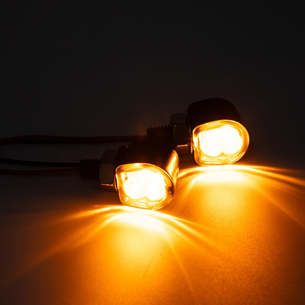 Mini LED moto luz indicadora ámbar lado E24 marcador 12V para custom street moto chopper cruiser scooter cafe racer (Negro)