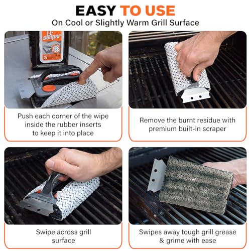Proud Grill Q-Swiper BBQ Grill Cleaner Set - 1 Grill Brush with Scraper and 25 BBQ Grill Cleaning Wipes, Bristle-Free & Wire-Less, Safe Way to Remove Grease and Grime for A Clean and Healthy Grill - Image 4