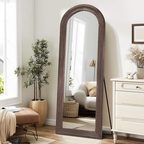 ABSWHLM Solid Wood Full Length Mirror - 65"x22" Arched Floor