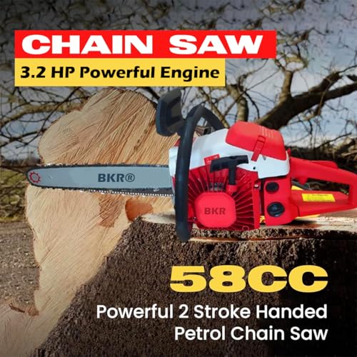 Image of BKR 3.2 HP, 2 Stroke- 58 CC with 7500 RPM Petrol Chainsaw 18 Inch Heavy-Duty Bar | Powerful Wood Cutter Machine MT-CS-5800 | Anti-Vibration Design | Recoil Start