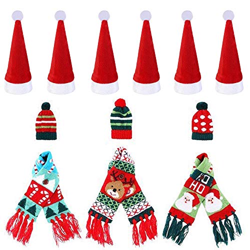 Geenber Couverture de Bouteille de vin pour Chandail de Noël, 3 pièces en Tricot pour Chandail de Noël, décoration de fête, avec 6 Sacs à Couverts Cover