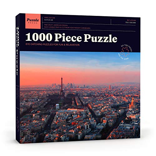 Puzzle Press | Paris Skyline Puzzle 1000 Piece Adult Jigsaw Puzzle - Moderately Challenging - France Eiffel Tower Sunset