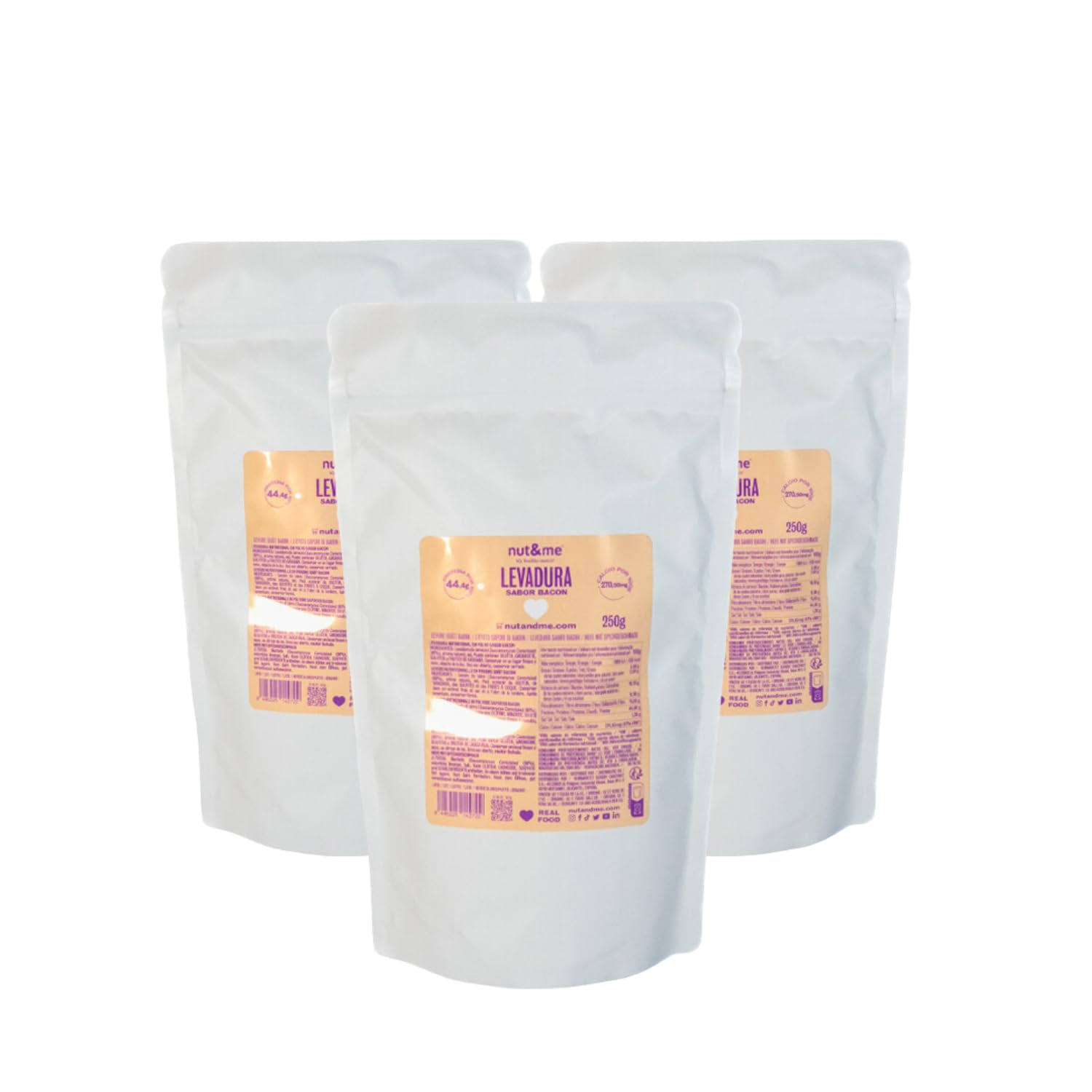 Levadura Nutricional Sabor Bacon 750 gr nut&me Pack 3 x 250 gr Alto en proteínas Vegano Low carb