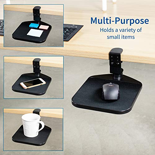 Image of VIVO Black Clamp-on Mouse Pad Holder Platform, MOUNT-MS01A | Adjustable Under Desk 360 Rotating Tray Rest Extension Attachment, Fits up to 2 inch Desktops