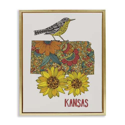 Kansas Sunflower State Bird Pattern, 17 x 21 Inch Canvas in Floater Frame