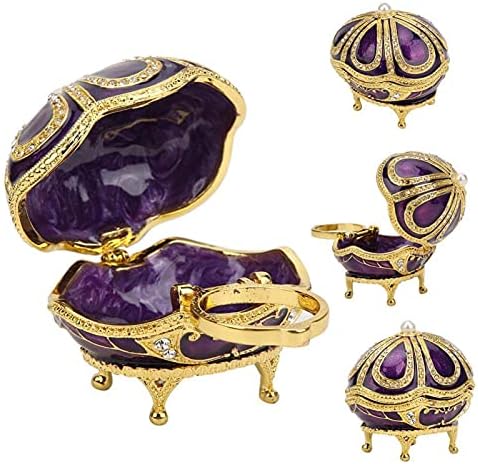 Enamel Easter Eggs, Vintage Style Purple Faberge Egg Jewelry Box with Rhinestone Decoration for Jewelry Necklace Bracelet Collection