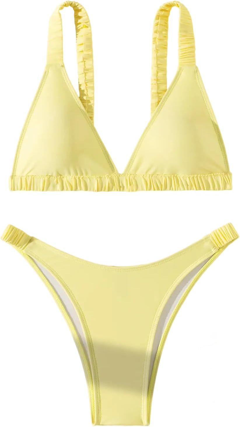 SHENHE Women's 2 Piece Bathing Suit High Cut Elastic Spaghetti Strap Triangle Cheeky Bikini Set