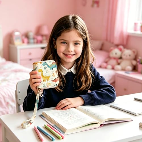 Image of Girls Wallet for Kids, Kids Wallet for Girls 6-8 8-10 10-12, Small Cute Dinosaur Leather Toddler Purse with Wristlet and Coin Pocket, Christmas Stocking Stuffers Birthday Gift for Teen Girls