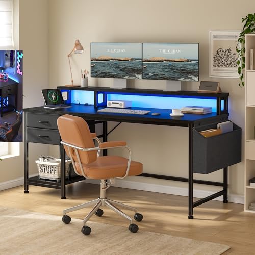 Image of DurayLoly 48 inch Gaming Desk with RGB Lights & Power Outlets for Teens | Wireless Remote Full-Color Strip, Various Lighting Modes, Level Up Teens Gaming Vibe or Study for Protect Eyes In Bedroom
