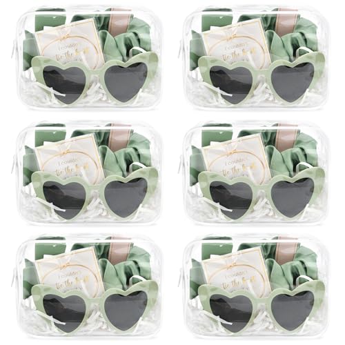 DEEKA 30 Pcs Bridesmaid Proposal Bag Set Gift Clear Makeup Toiletry Bag Bachelorette Party Favors Sunglasses Hair Claw Clips Scrunchies Knot Bracelets Bridal Wedding Party Gifts (Sage Green)