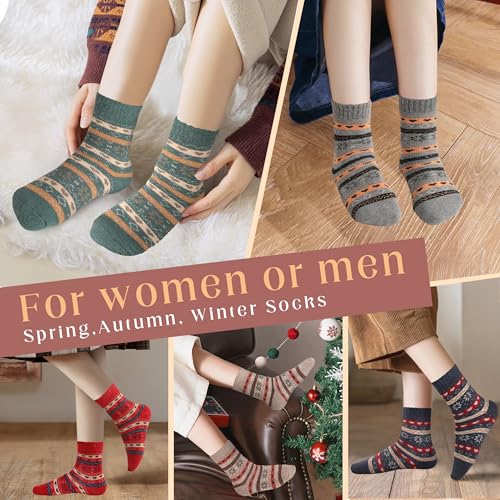 Image of LOCONHA Womens Wool Socks 5 Pairs Winter Warm Sock Thick Knit Cabin Cozy Crew Soft Socks Gifts for Women