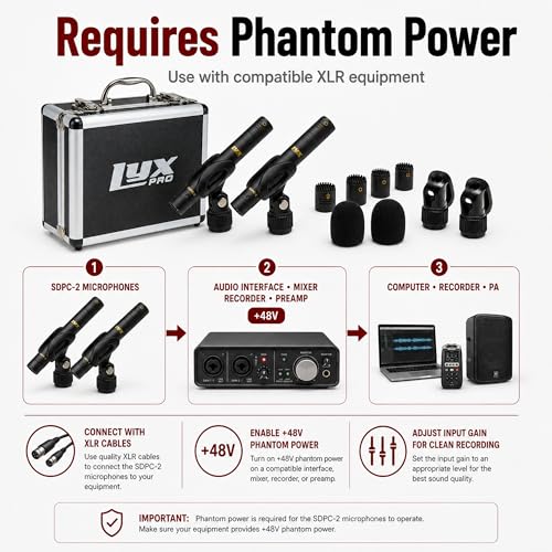 Image of LyxPro SDPC-2 Stereo Pair Small Diaphragm Condenser Microphones, XLR Pencil Mic Set with Omni, Cardioid & Super Cardioid Capsules for Acoustic Guitar, Drums, Piano & Studio Recording