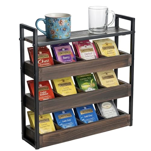 MyGift Tea Bag Organizer, 12 Compartment Wood Tea Storage Rack Tower