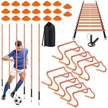 Soccer Agility Training Set 6 Poles, 20ft Ladder, 10 Hurdles, 20 Cones