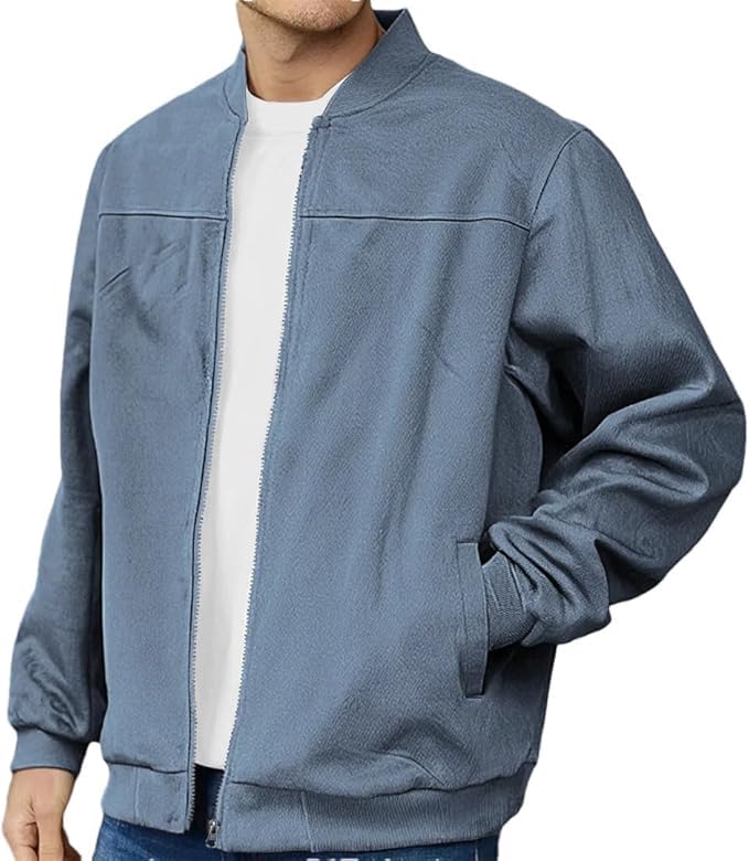 Men's Vintage Lightweight Jacket Fall Casual Stylish Zip-Up Bomber Jackets Outdoor Sports Slim Long Sleeve Coats