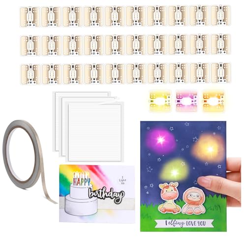 OTCRAFT Juego de 30 pegatinas de circuito LED amarillo, naranja, rosa y cinta de tela conductora; kit de manualidades de luz para tarjetas especiales, decoración de álbumes de recortes, proyectos