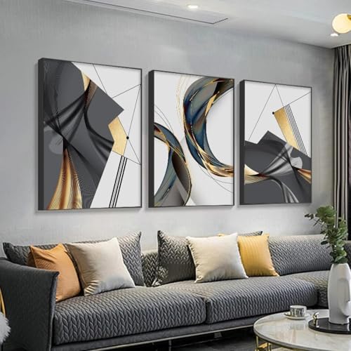 Peinture sur toile abstraite dorée et noire 80x110 cm sans cadre pour décoration de salon moderne