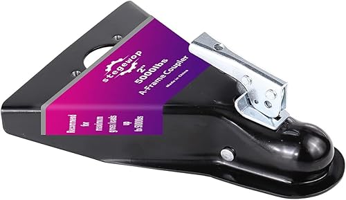 Miniatura 10 de Acoplador de remolque de marco en A forjado de 2 pulgadas con pestillo de gatillo SAE Clase IV 7000 libras para remolque RV, barco, cámper (negro)