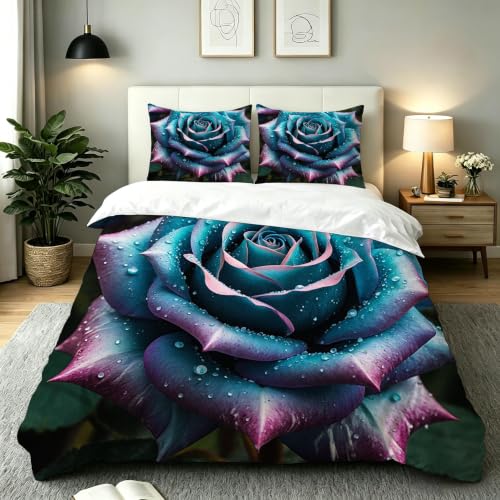 Housse de couette 160x200 anti-plis à fermeture éclair cachée rose et bleue
